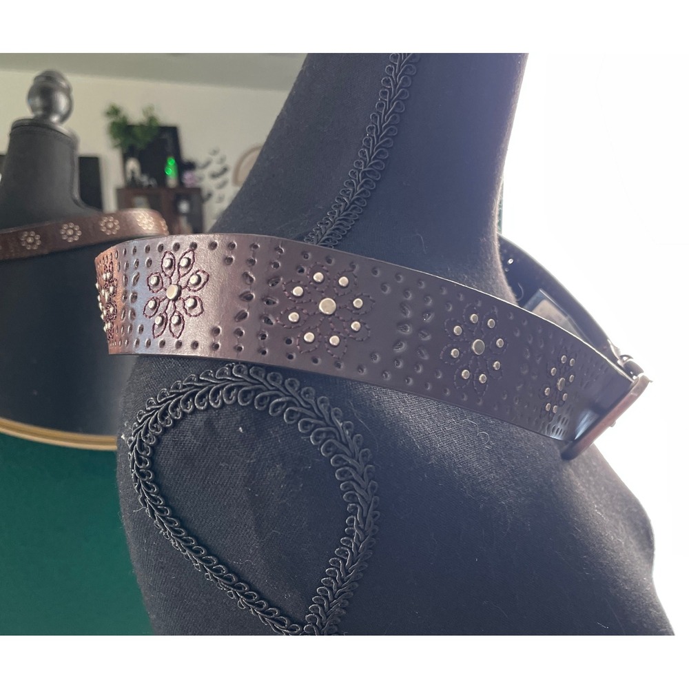Y2K Stud Flower Belt Womens Large Brown Western Rocker Cowgirlcore Festival - Picture 6 of 8